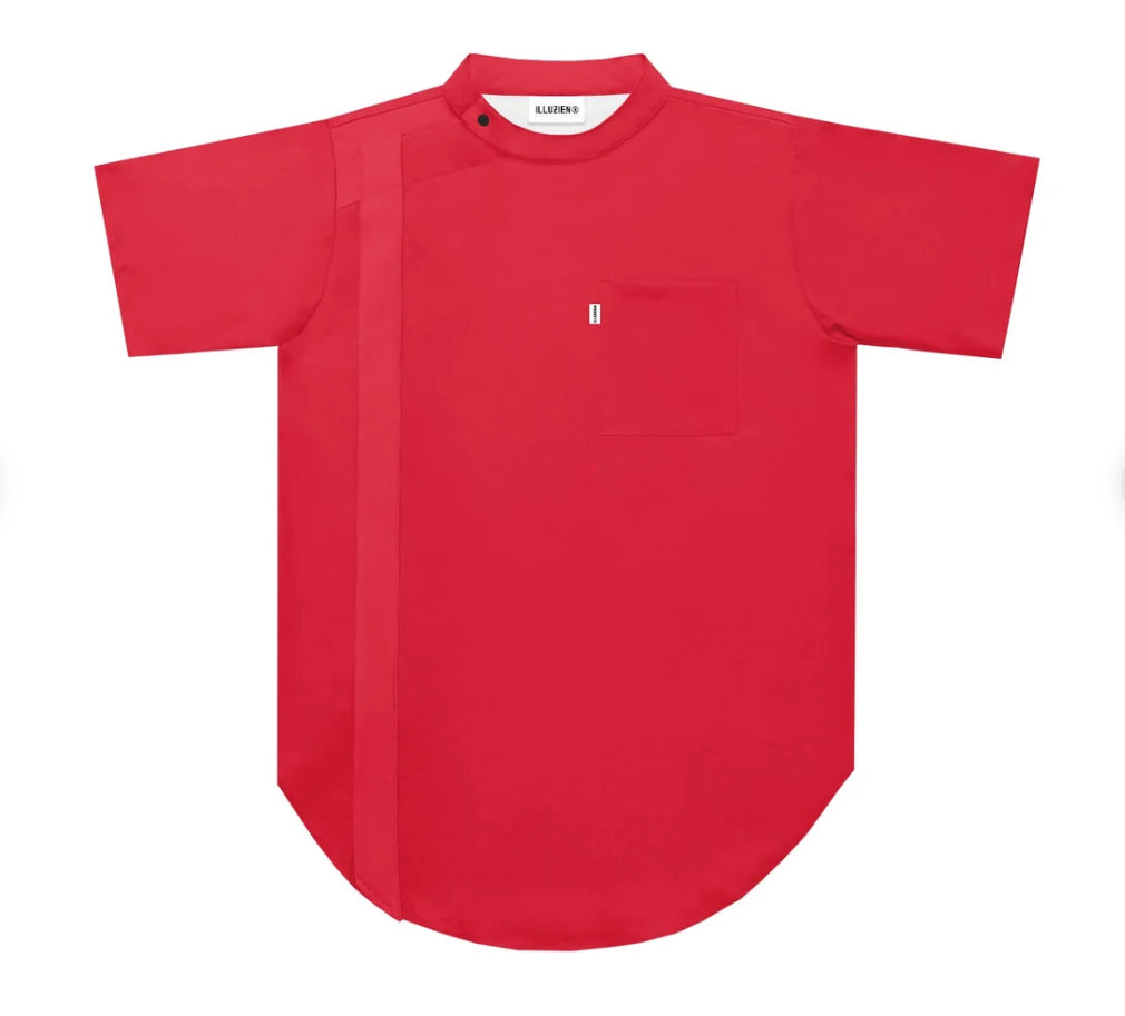Illuzien Crimson Scoop Bottom Barber Smock