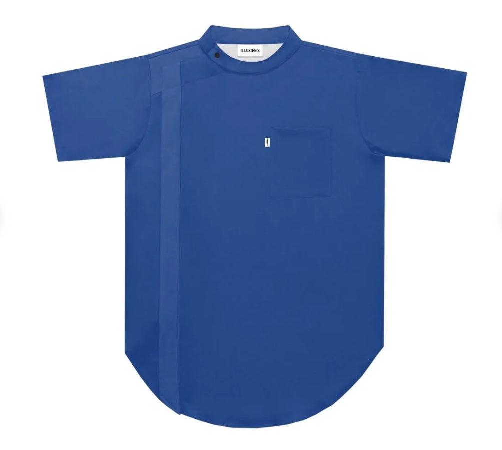 Illuzien Cobalt Blue Scoop Bottom Barber Smock